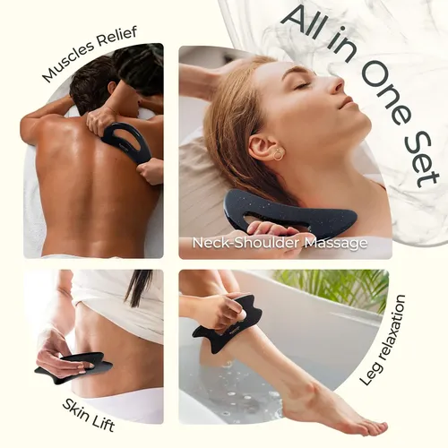 Set 2 Herramientas Gua Sha Masaje Corporal Resina Negro