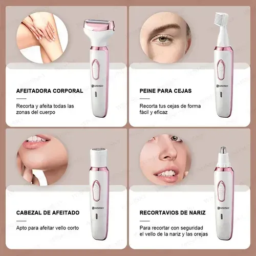 Depiladora Eléctrica Mujer Kit 4 En 1 Recargable Inalámbrica