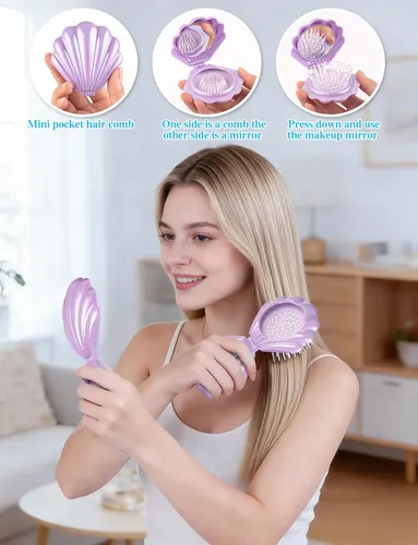 Cepillo De Pelo Viuasdx Plegable 8 Piezas Con Espejo Morado
