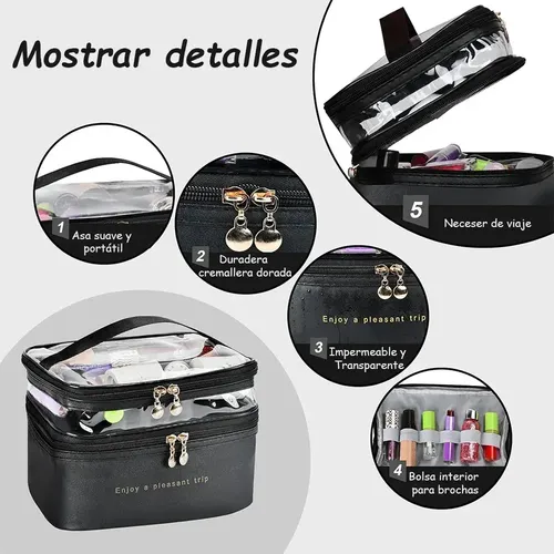Neceser Organizador De Viaje Doble Compartimento Negro Lisa