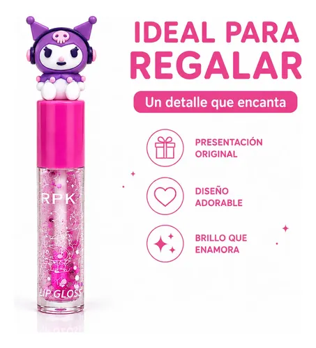 Lip Gloss Kuromi Kawaii Brillo Labial Glitter X3