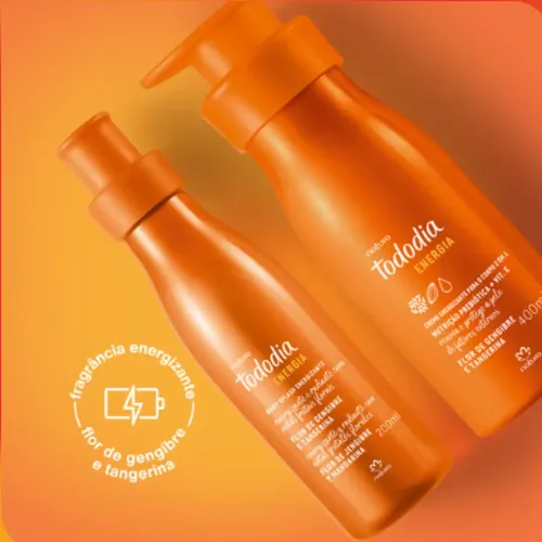 Natura Tododia Kit Energía: Body Splash+ Crema Hidratante(2 Unidades) Flor de Jengibre y Mandarina