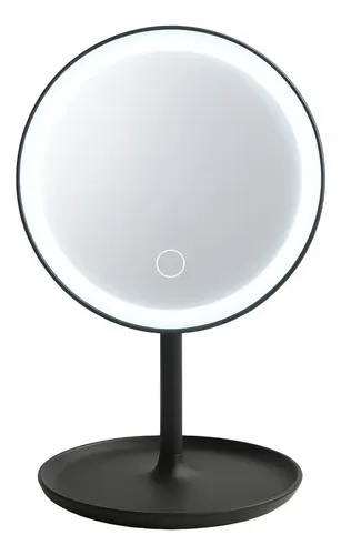 Espejo Redondo Con Base Y Luz Led 3 Tonos Recargable Usb