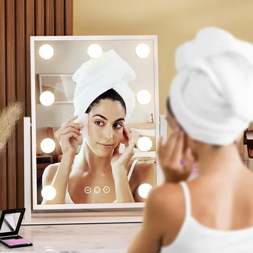 Espejo De Tocador Dirket Con Luces Que Giran 360° Para Maquillaje Blanco