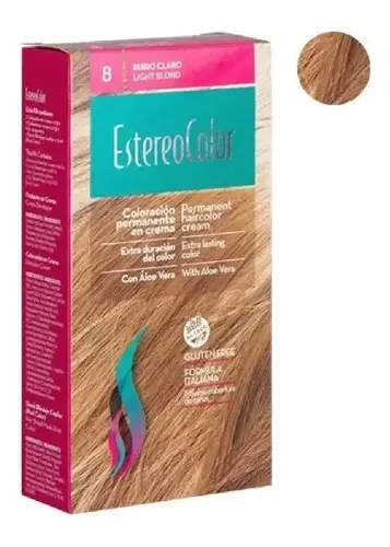 Tintura EstereoColor Kit Permanente Tono 8 Rubio Claro Sin Amoníaco Vegano