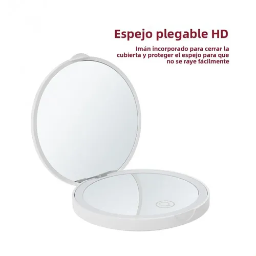 Espejo Plegable Con Luz Led Y Aumento 2x Portátil