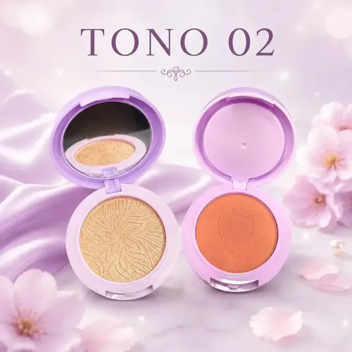 Rubor E Iluminador Tono 02 En Polvo 2 En 1 Maquillaje Rostro Veoquiero