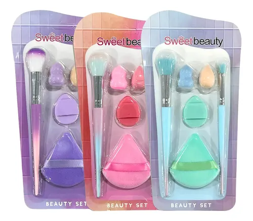Set X6 De Brochas Y Esponjitas Para Maquillaje Profesional Color