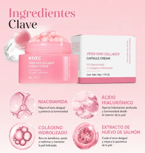 Crema Facial Pdrn Colágeno Cápsulas Pink Hidratante 55g