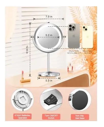 Espejo De Maquillaje Led Doble Cara Con Aumento Benbilry