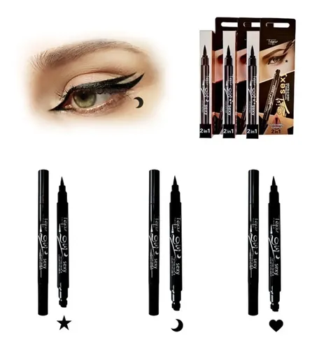 Delineador Ojos Tejar Dos En Uno Negro Fibra + Sello Tatoo