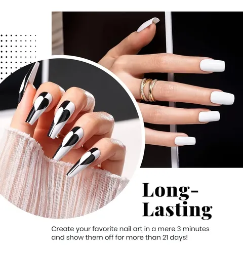 Kit Esmalte Gel Blanco Y Negro 4 Pzs Base Y Top Coat