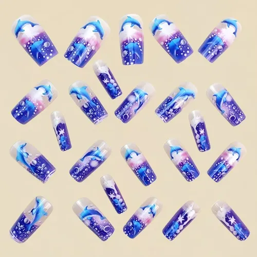 Uñas Blue Ice Dolphin European Square, 24 Unidades