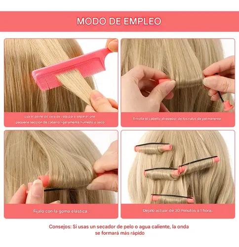 Rulos Para Cabello Sin Calor 30 Piezas Tubos Rizadores Fríos Pink