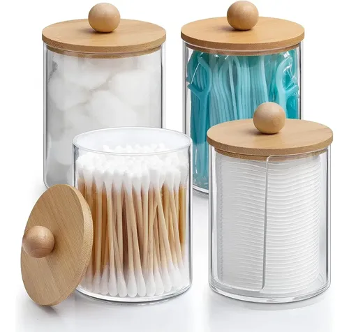 Organizador Cosméticos Maquillaje Acrílico Tapa Bambú 9x7cm