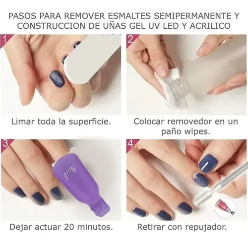 Kit Removedor Uv Esmaltes Semipermanente Broches Wipes Gel