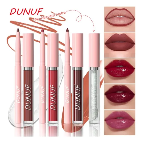 Set Labial 3 En 1 Dunuf Delineador Líquido Y Brillo