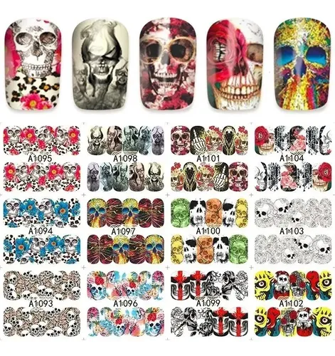 Stickers Al Agua Uñas Calaveras Water Decals Plancha Grande