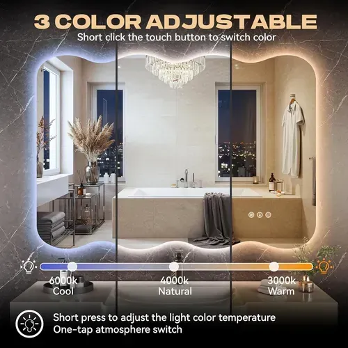 Espejo De Pie Ondulado Led 28 X20 Sin Marco Dimmer Negro