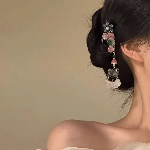 //vintage Chinese Hanfu Flower Tassel Hair Clip//