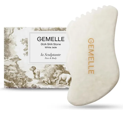 Gua Sha Gemelle Jade Blanco 5 Bordes Masaje Facial Corporal