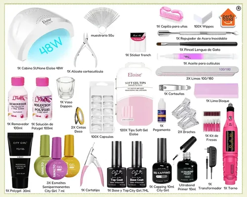 Kit Uñas Completo Esmaltado Semipermanente Polygel Cabina