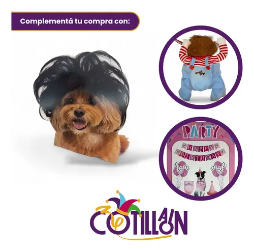 Peluca Para Mascotas Pelo Negro Cotillon X1u