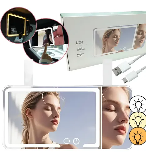 Espejo De Maquillaje P/ Auto Touch Con Luces Led Parasol N2