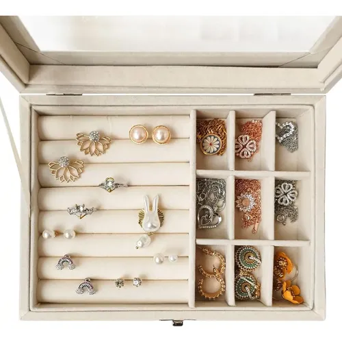 Organizador de Joyas Beige Terciopelo 10 Compartimentos Alhajero