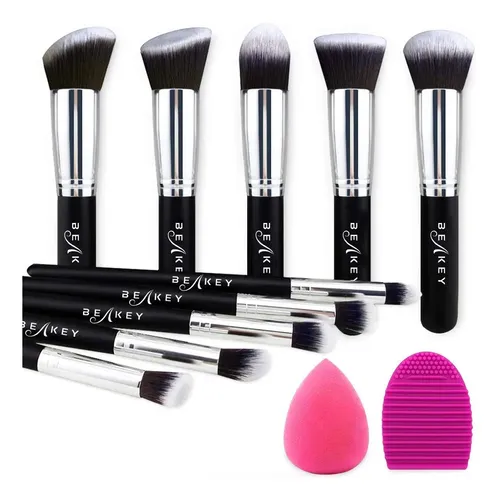 Set De Brochas Para Maquillaje Beakey, + Esponja + Limpiador