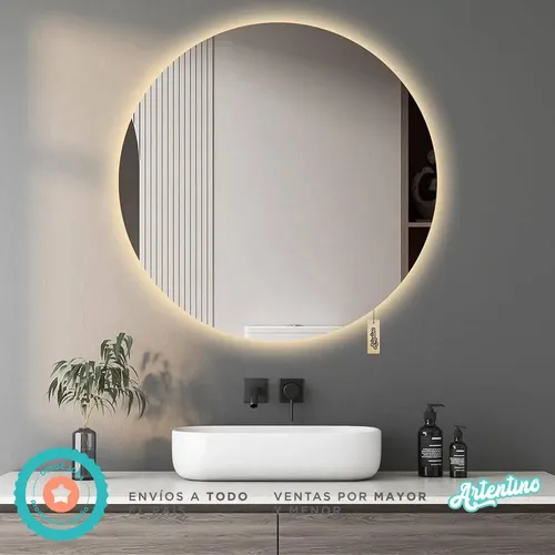 Espejo Led Grande Pared Para Baño Redondo Moderno Deco 80 Cm