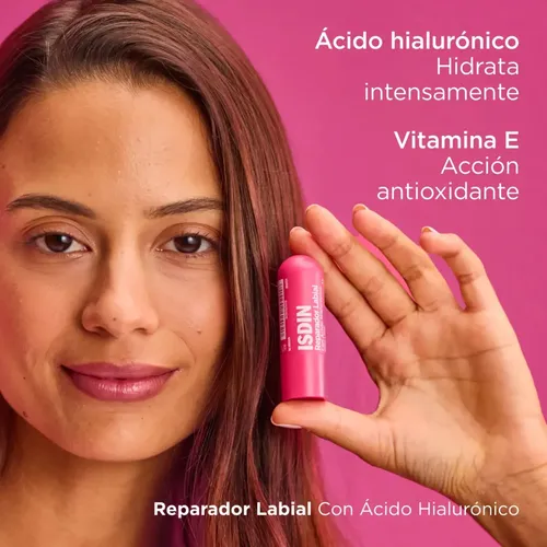 Bálsamo Reparador Labial Con A.h. Color Rosa Isdin X4gr.