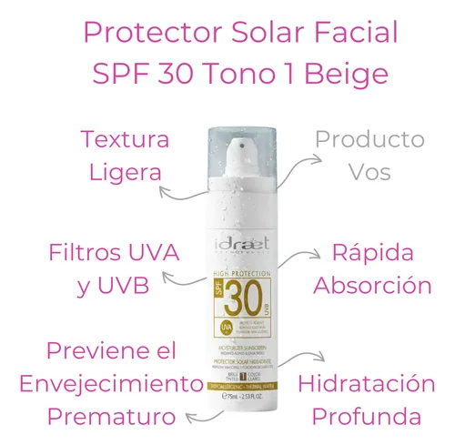 Protector Solar Facial Spf30 Color Claro Tono 1 Beige Idraet
