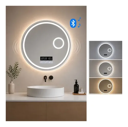 Espejo Redondo C/parlant Led 60cm Lupa Frío Cálido Bluetooth