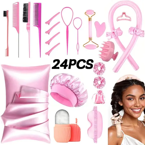 Set De 24 Pinzas De Rulos Sin Calor For Cabello, Uso Noctur