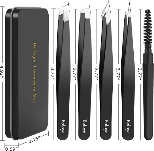 Juego De Pinzas, 4 Pinzas Para Cejas Y Un Cepillo Para Cejas