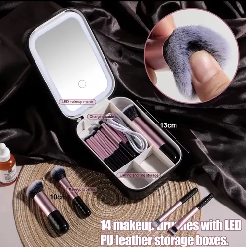 Set 14 Brochas De Maquillaje Bs Mall Profesional Estuche Led