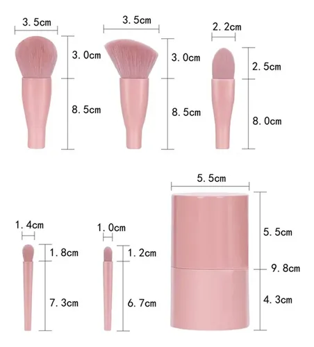 Set 5 Brochas De Maquillaje Portátil Con Estuche Pink