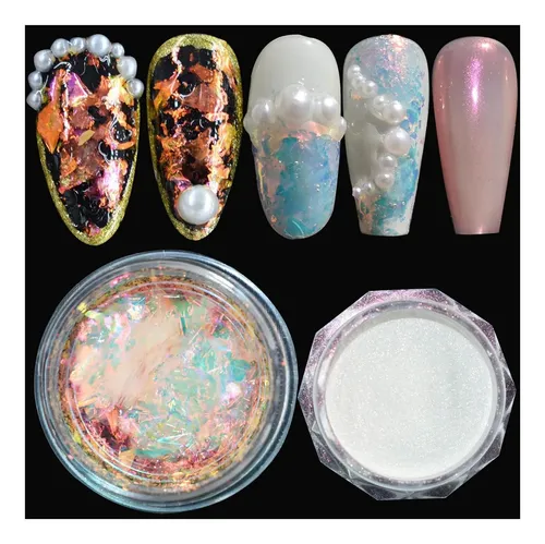 Polvos Holográficos Opal Chrome Uaruogp 2 Pack Para Uñas