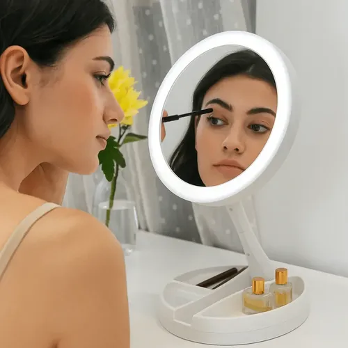 Espejo Doble Con Luz Led Y Aumento 10x Maquillaje