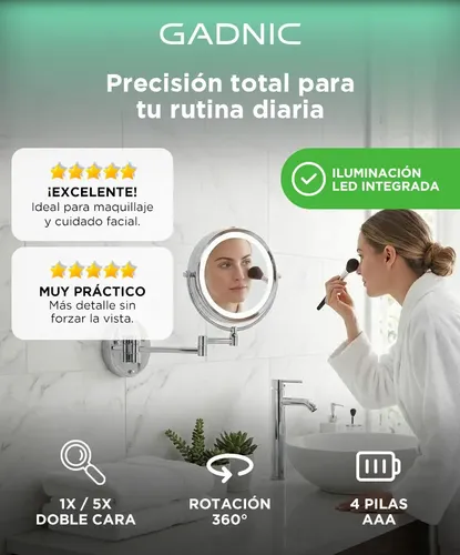 Espejo Cosmética Maquillaje Skincare Gadnic Aro De Luz Zoom