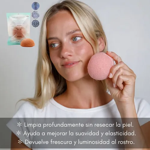 Esponja Facial Konjac Arcilla Rosa Francesa Piel Seca Korea