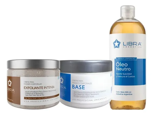 Kit Reductor Corporal Masajes Exfoliante Crema Base Aceite Neutro