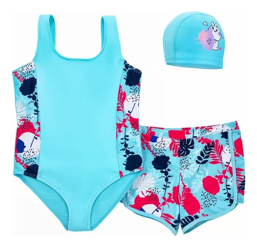 Traje De Baño Para Niñas Con Gorro 7-11 Años