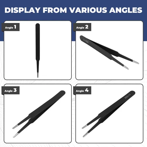 Pinza Recta Antiestática De Acero Inoxidable Con Punta Cuadr Negro