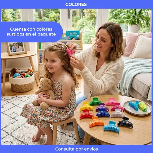 Broche Pelo Lunar Plástico Pack X 12 Unidades Color Surtido