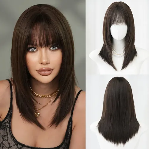 Pelucas Mujer Cabello Natural Alargado Negro Marrón Sin W