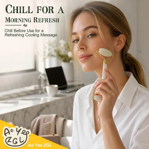 Set Masajeador Facial Jade Roller Gua Sha 3 Piezas Blanco