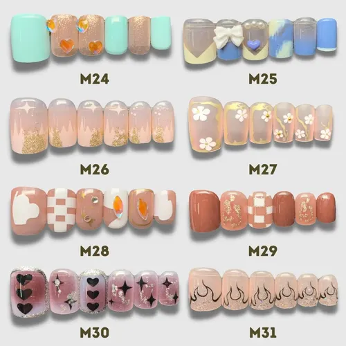 Uñas Postizas Almendras 24pcs Con Pegamento Vario Modelos