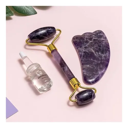 Set Gua Sha Amatista Morada Masaje Facial Antiedad